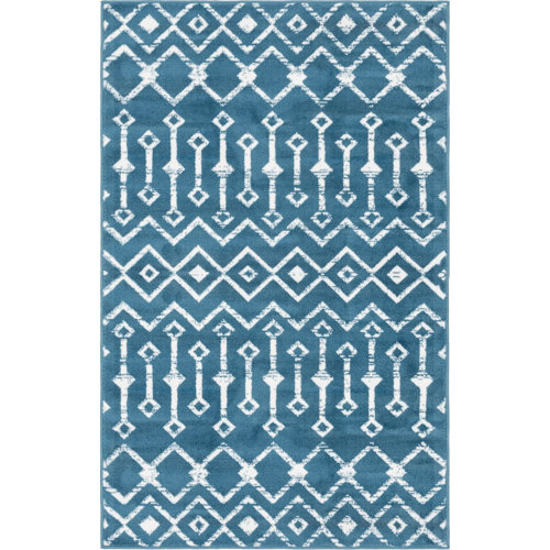 World Menagerie Geometric Dark Blue Area Rug & Reviews Wayfair